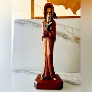 Vintage Mexican Folk Art‎ hand carved wood standing Monk Priest Frier. 11.5”
